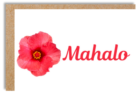 Pink hibiscus with "mahalo" in script