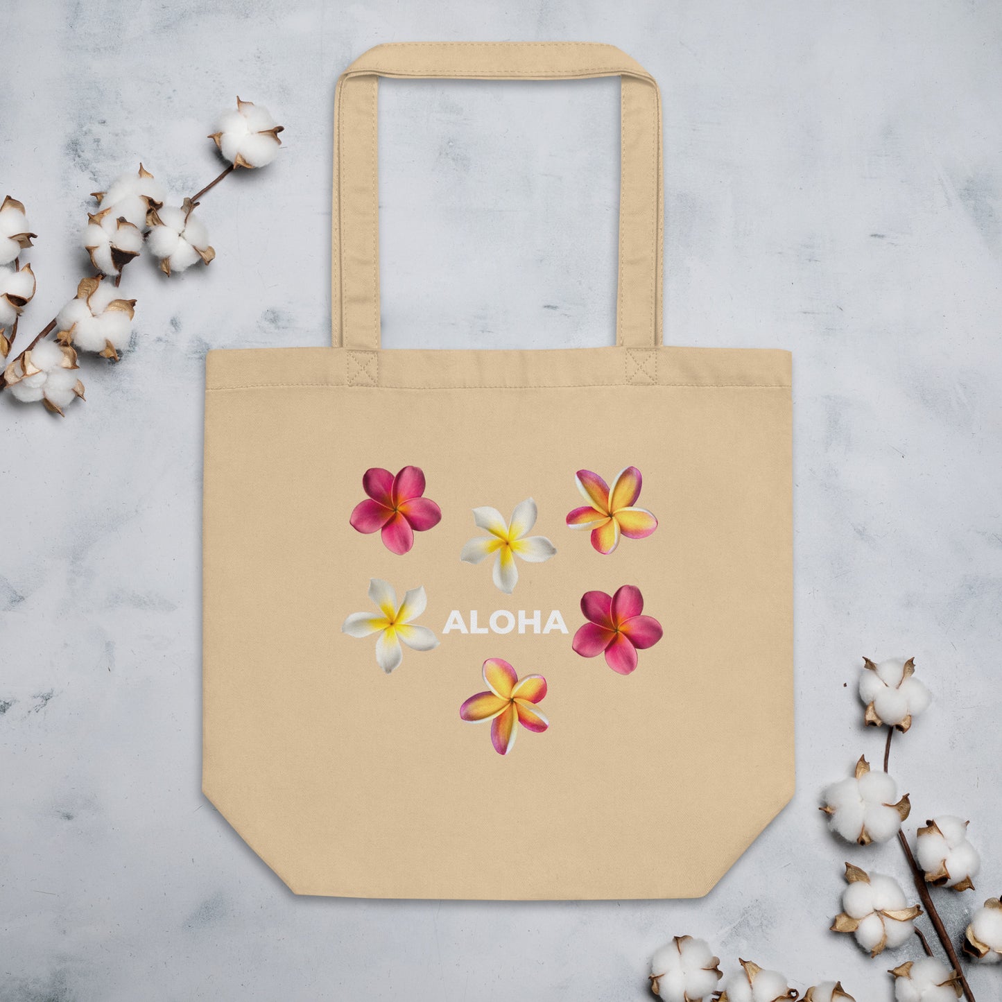 Aloha Plumeria Eco Tote Bag - White Aloha