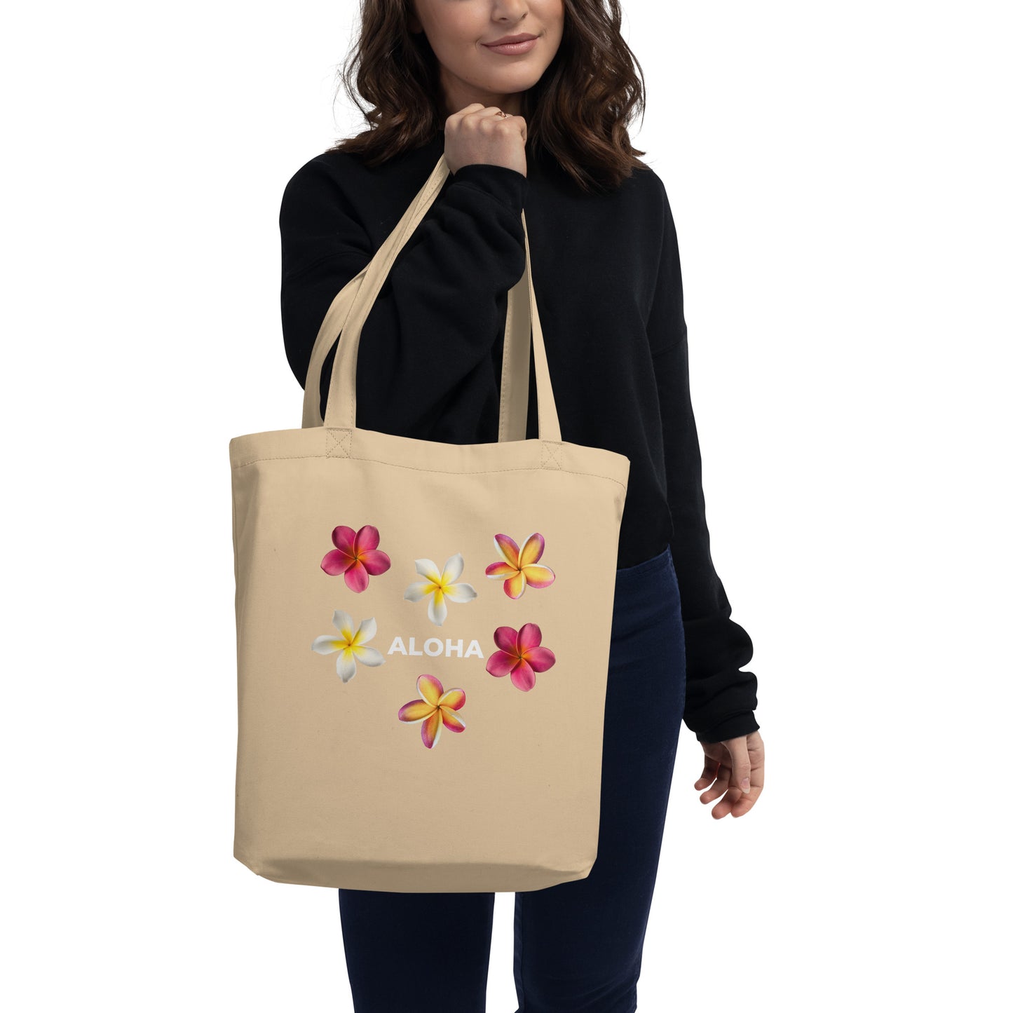 Aloha Plumeria Eco Tote Bag - White Aloha